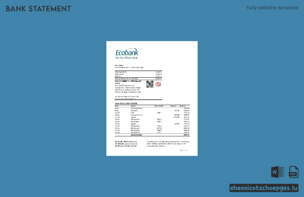 Beispiel eines Kontoauszugs der Ecobank im Südsudan (Excel-Vorschau)